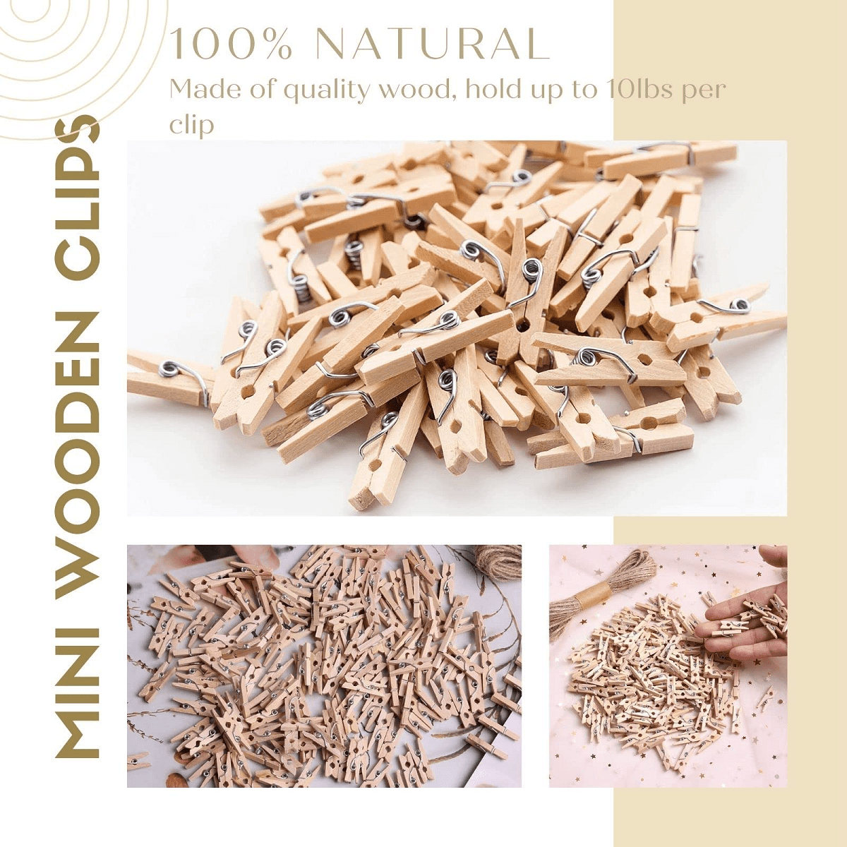 Decorative Photo Clips Set with 5m Hemp Rope for Wall Display