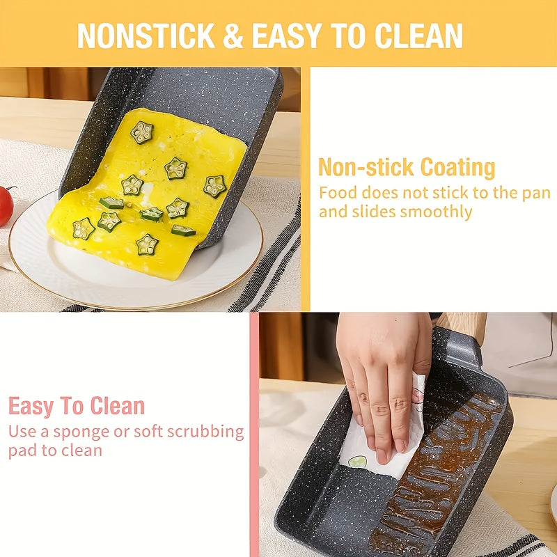 Square Egg Roll Frying Pan Non-Stick Induction Cookware with Wooden Handle