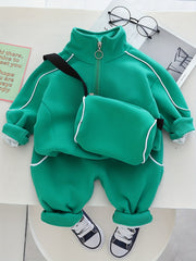 Boys Sports Casual Outfit Set with Zip-Up Stand Collar Sweatshirt and Pants