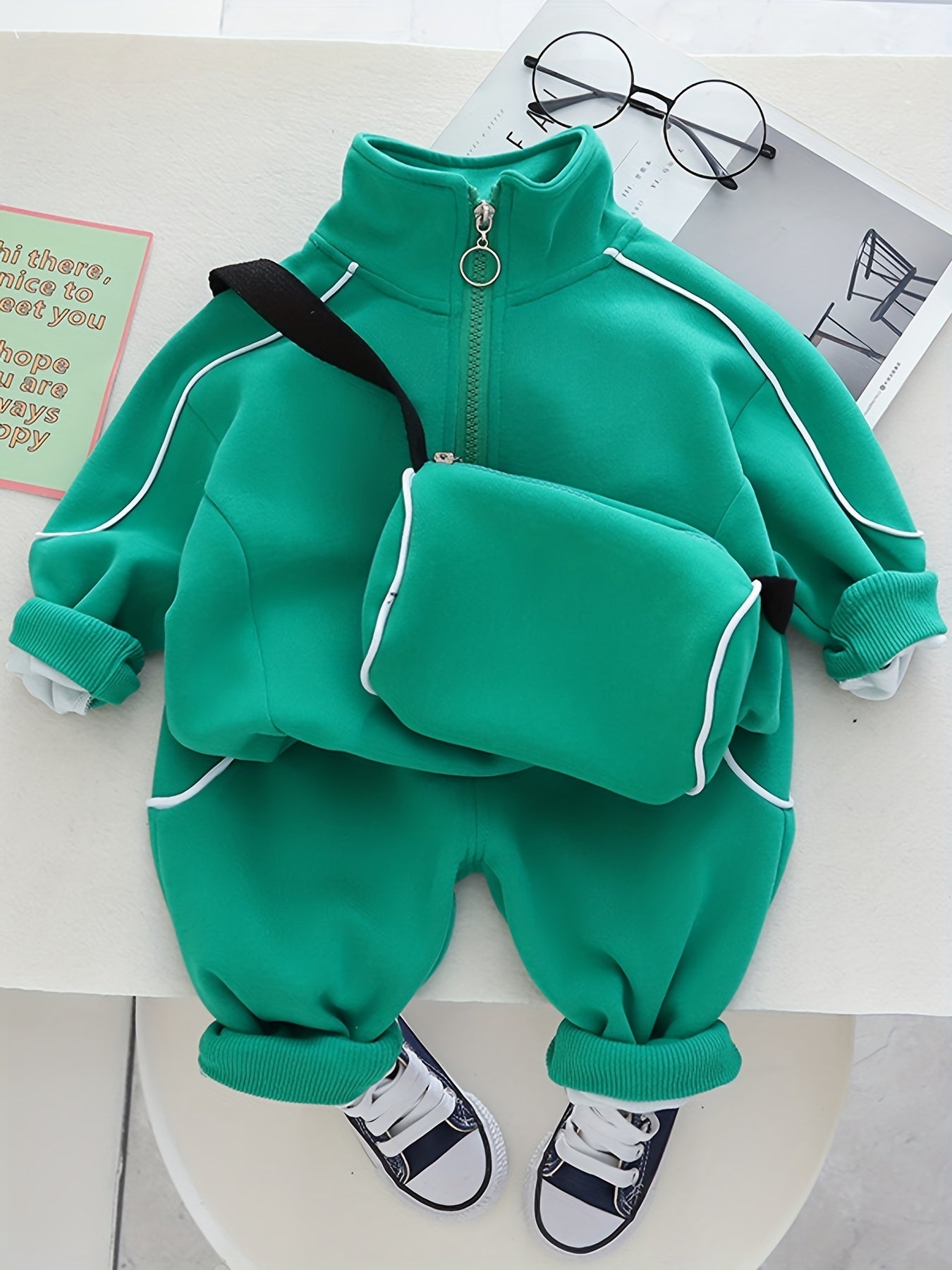 Boys Sports Casual Outfit Set with Zip-Up Stand Collar Sweatshirt and Pants