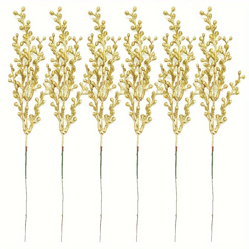 Set of 6 Sparkling Christmas Decorative Gifts with Gold Pink Glitter Berries for Holiday Decor