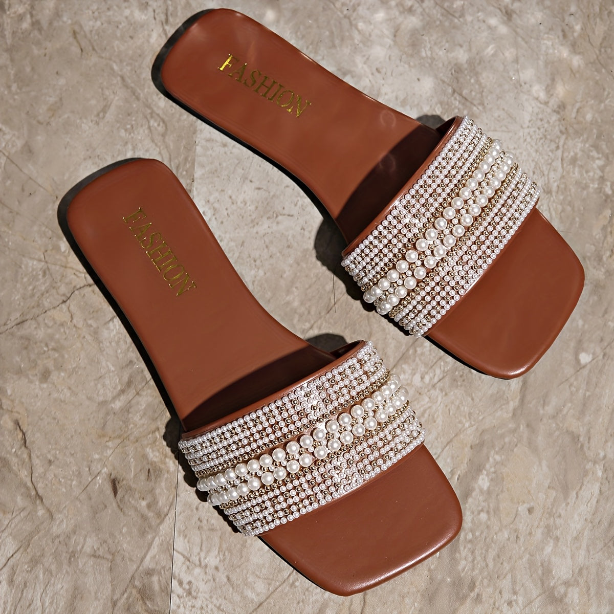 Women's Pearl Rhinestone Decor Indoor Sandals Comfortable All-Season