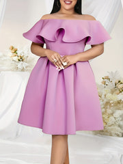 Women's Lavender Off-Shoulder A-Line Dress with Ruffled Sleeves