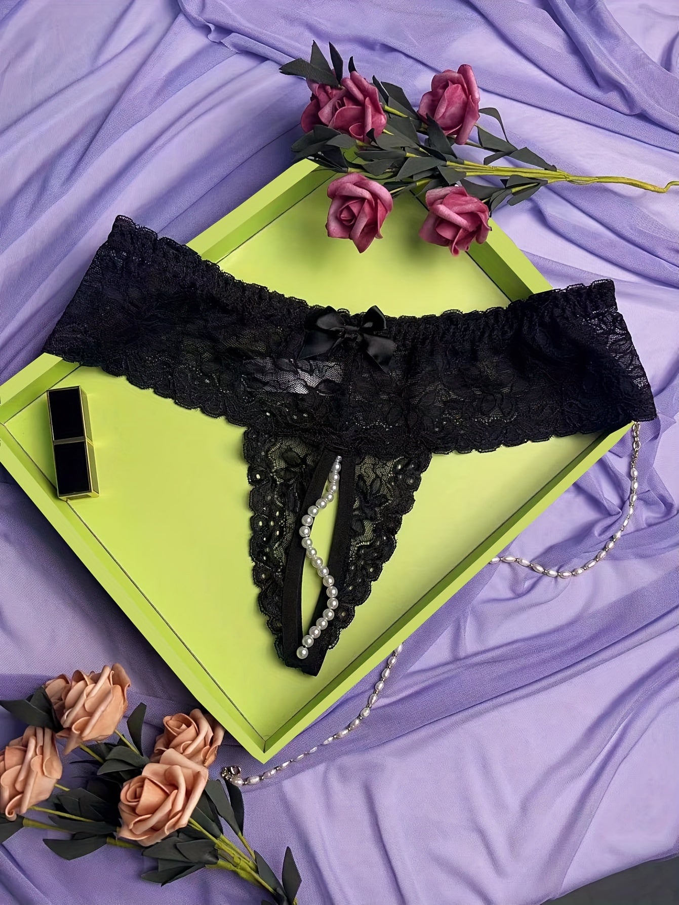 Женские прозрачные стринговые трусики с жемчужным узором, большой размер