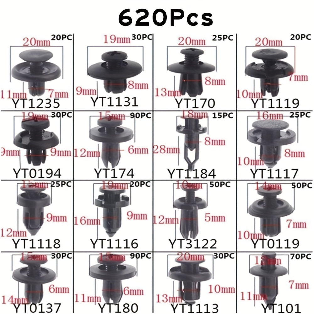 Avtomobilni bosish uchun tutqich kliplar to'plami, plastmassa eshik paneli bumper fastenerlari, 620 dona