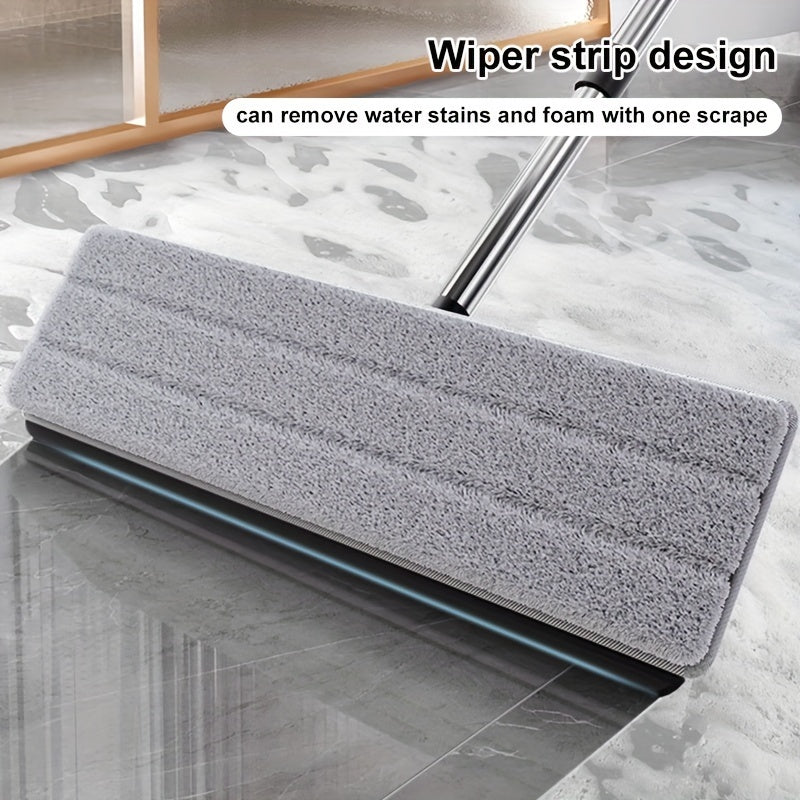 Ushbu tekis mop katta o'lchamda bo'lib, idish va qirqish bilan jihozlangan, qo'lsiz tozalash imkonini beradi. U ho'l va quruq tozalash vazifalariga mos keladi va to'rt ta mato bilan ta'minlangan. Uzunroq tutqich esa oson harakatlanishni ta'minlaydi.