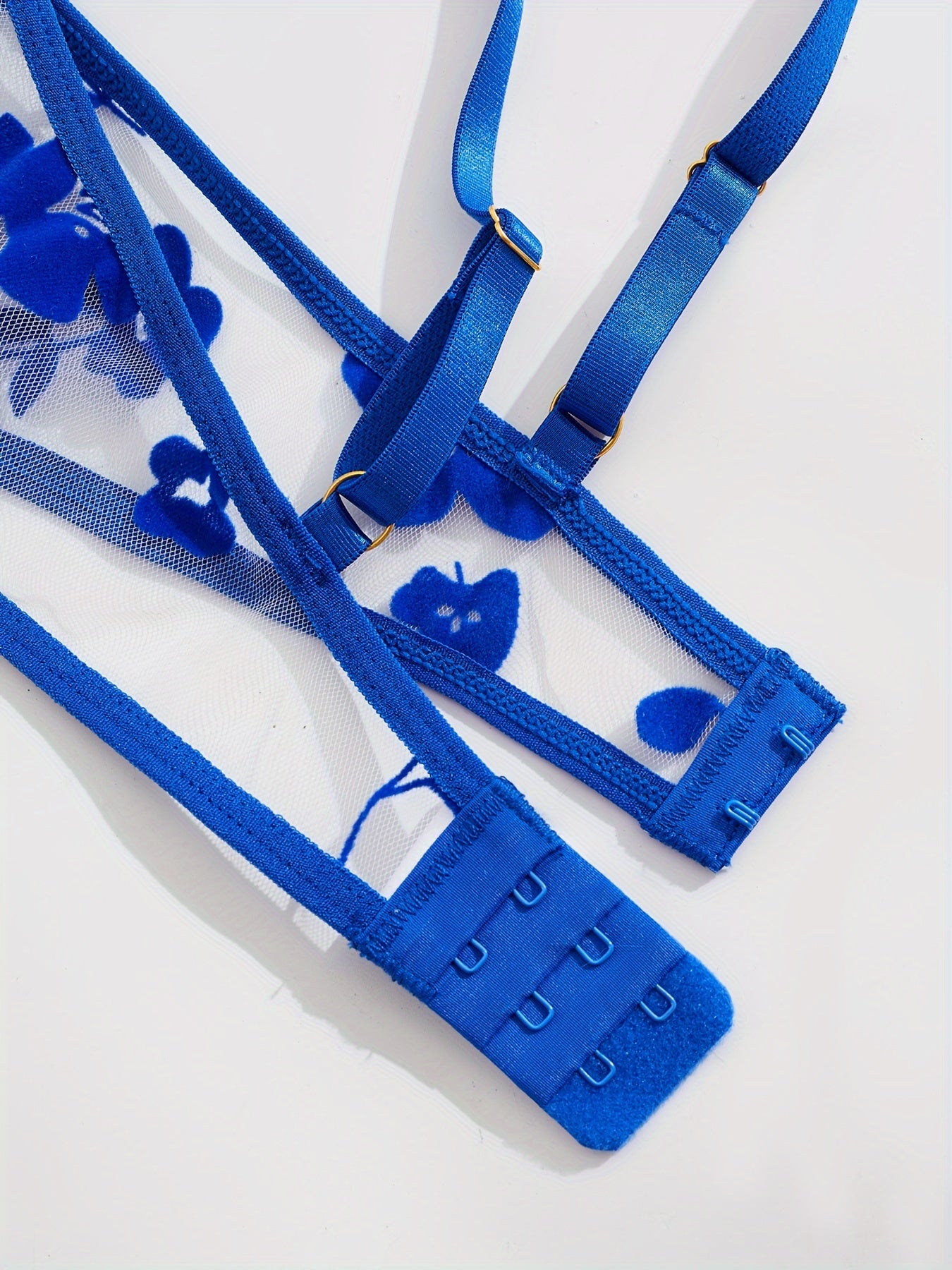 Women’s Lace Mesh Open Cup Lingerie Set with Adjustable Straps