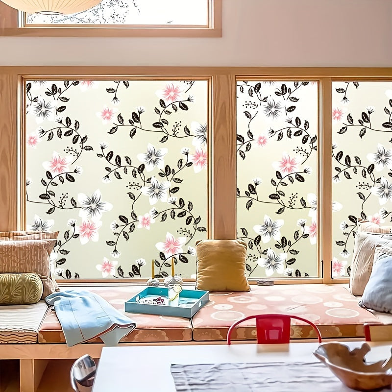 Floral Pattern Window Film Static Cling Privacy Glass Sticker for Home Decor