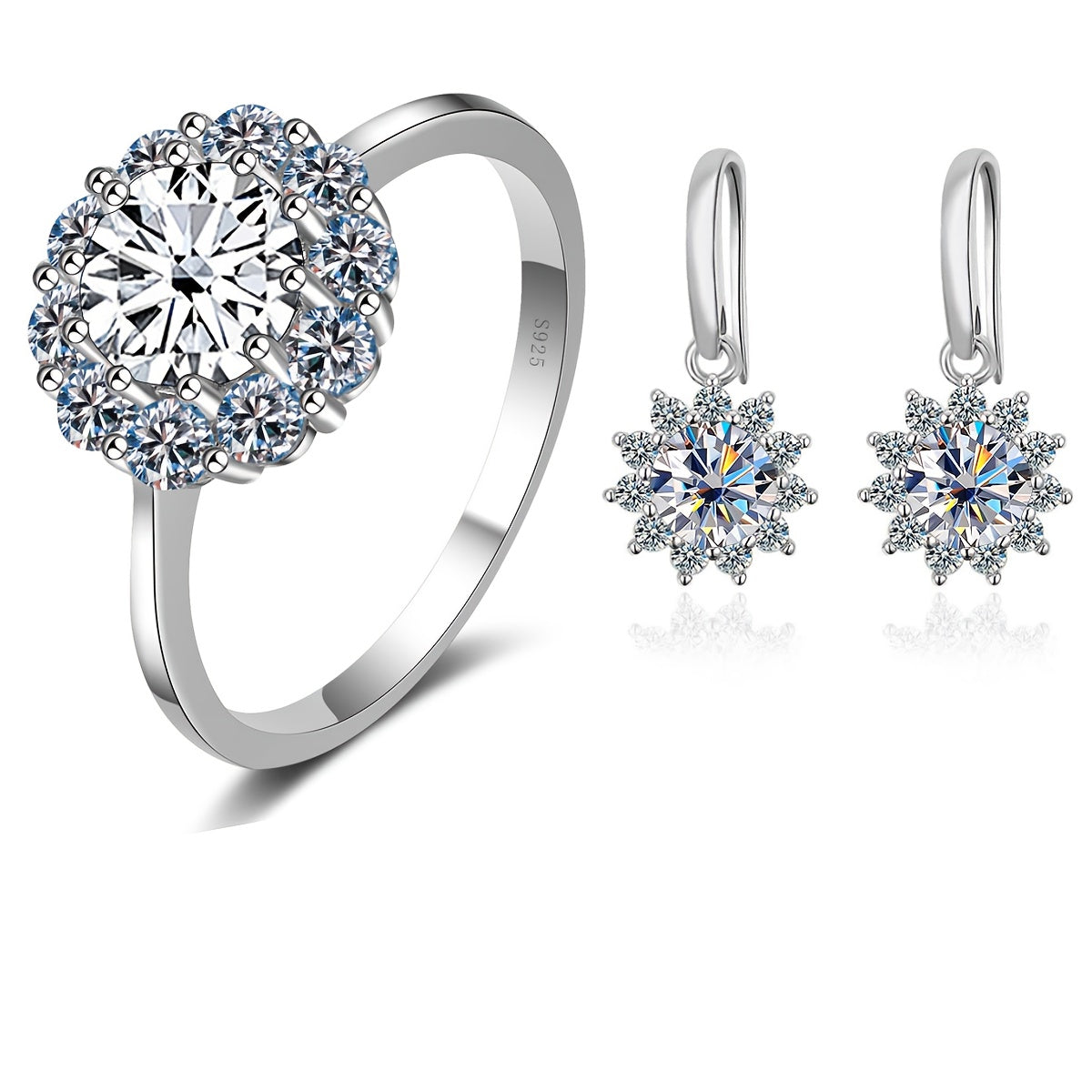 Moissanite Jewelry Set with Ring and Earrings 1 Carat Sterling Silver Engagement Gift