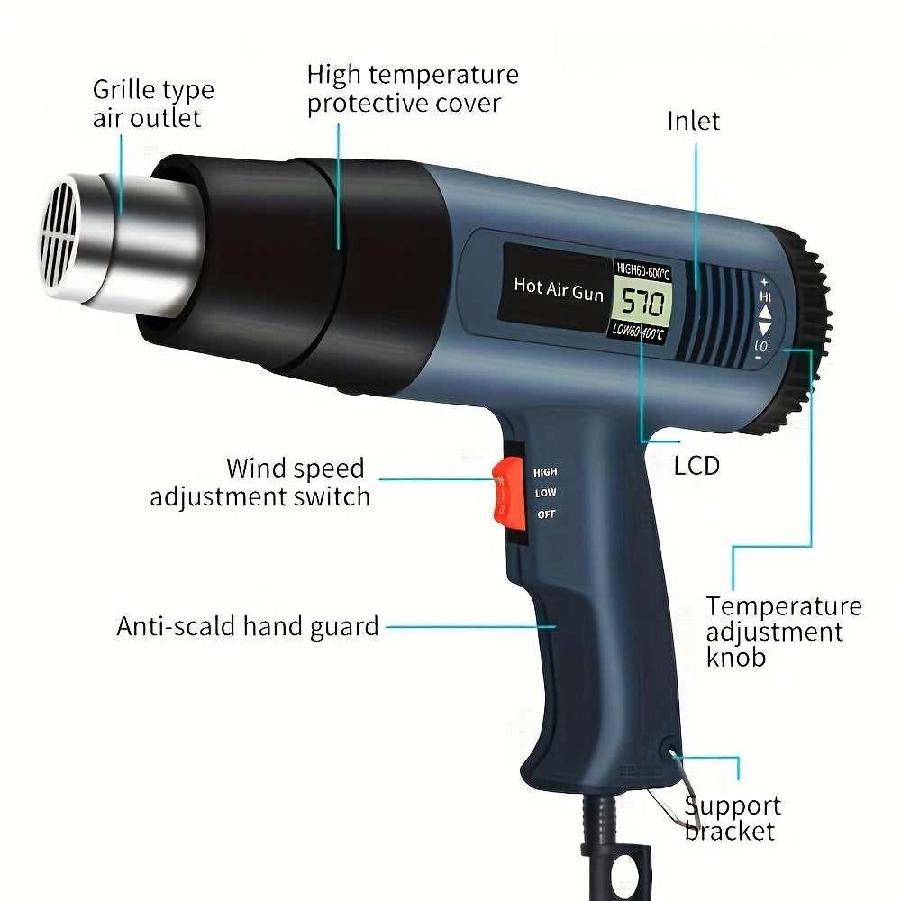 2000W Handheld Hot Air Gun for Bending and Forming Plastic Black
