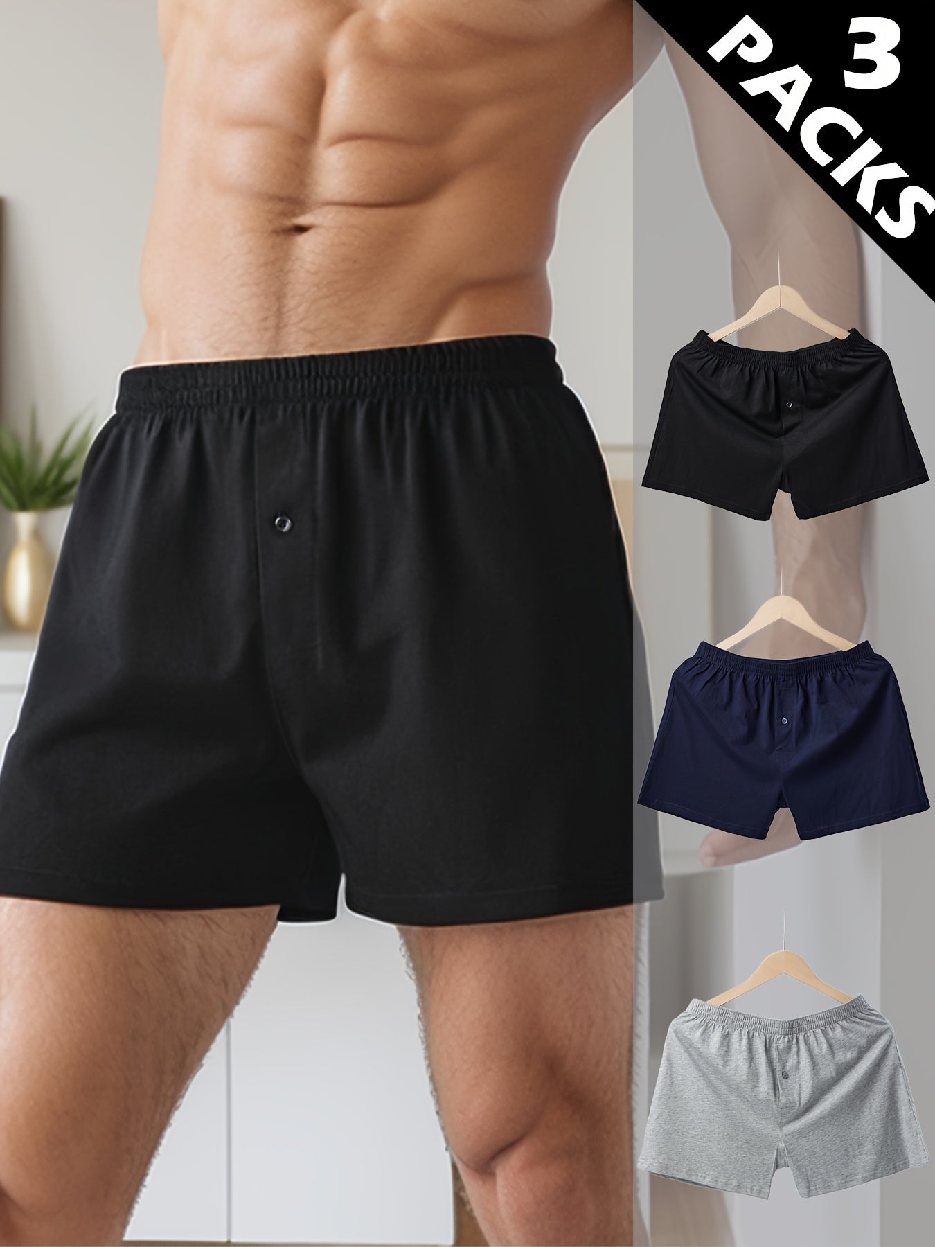 Men's Cotton Boxer Briefs 3-Pack Breathable Soft Regular Fit All Seasons