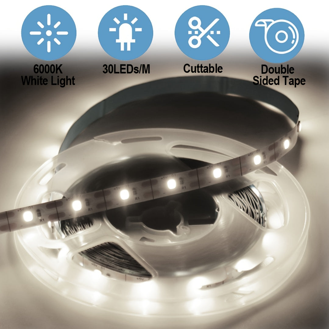 1 шт. Светодиодные ленты на батарейках 5 В в белом и теплом свете для спальни, вечеринки, фона телевизора, гостиной, кемпинга и DIY декора - Идеально для освещения шкафов!