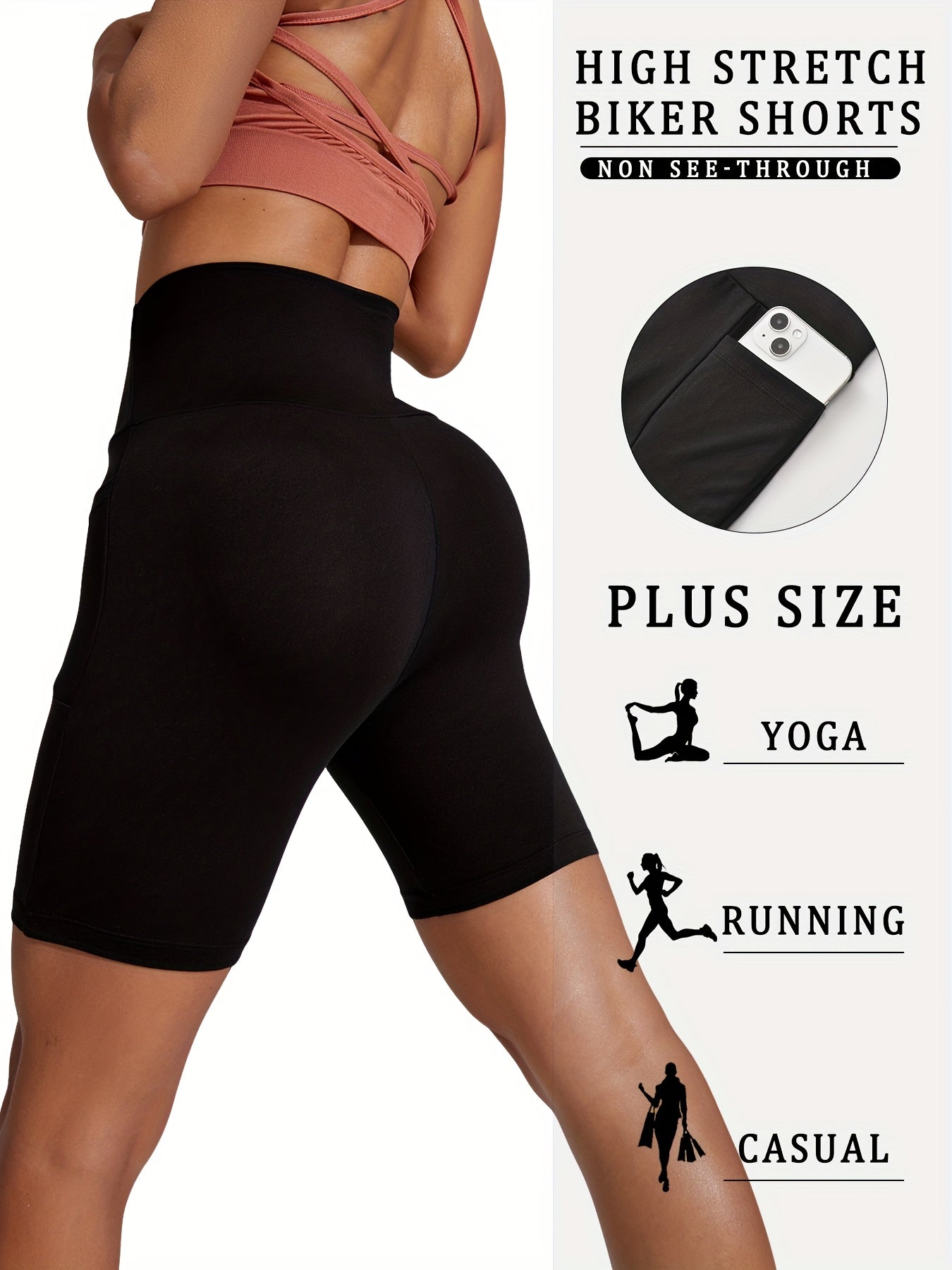 Women Plus Size High Waisted Biker Shorts With Pockets for Workout Yoga