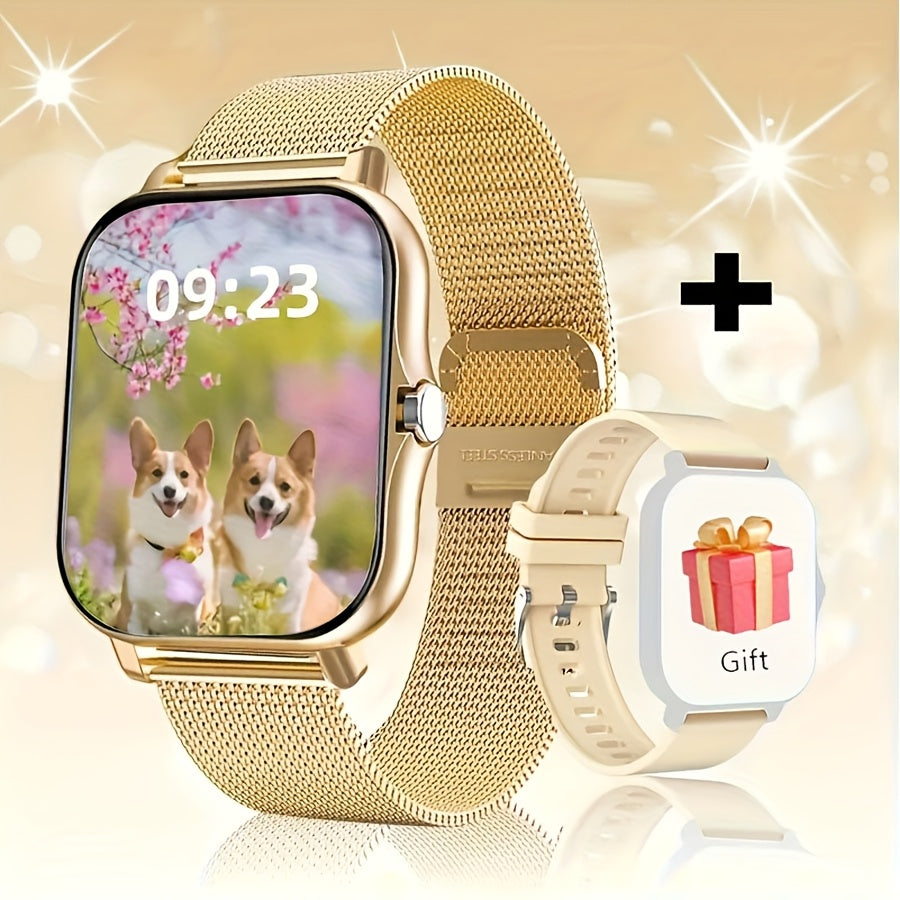 Casual Stainless Steel Square Smartwatch 1.83 Inch HD Touch Screen Call Text Notifications Music Control Compatible with Android iPhone