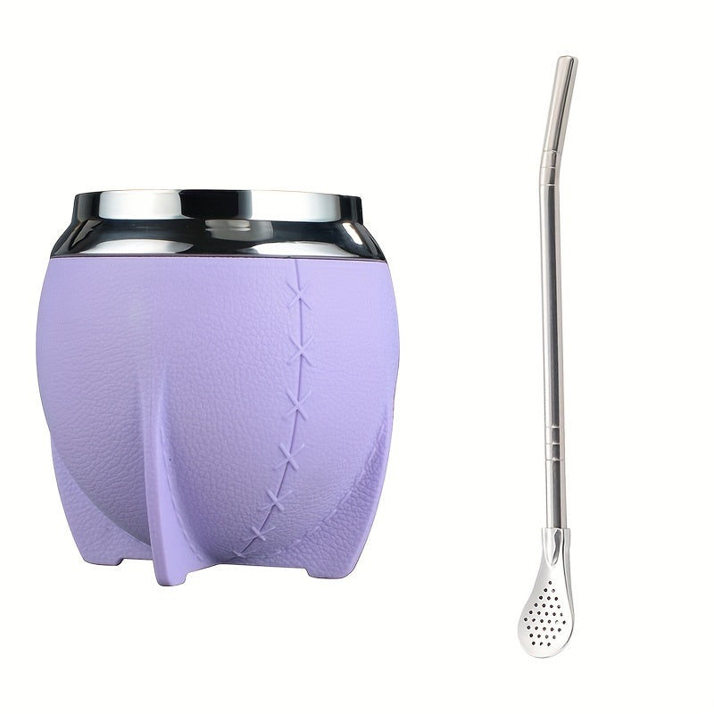 280ml Stainless Steel Yerba Mate Cup with Leather Strap and Double Wall Design