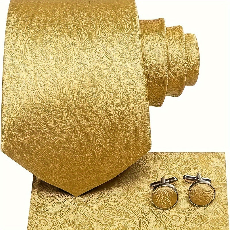 Men's Striped Necktie Set with Cufflinks and Pocket Square for Business and Parties