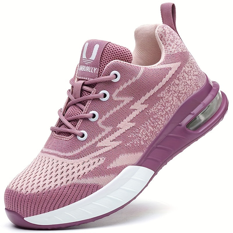 Women's Low-Top Air Cushion Steel Toe Sneakers for Work and Sports Pink Purple