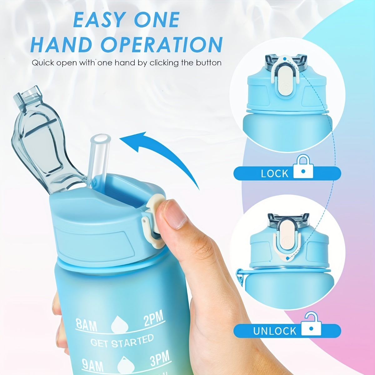 Gradient Water Bottle with Straw and Time Marker, Leakproof Sports Cup