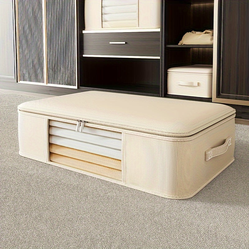 Uchta katta Oxford mato saqlash qutisi, kuchli tutqichlar va fermu bilan, 32L, 62L va 92L sig'imlarida mavjud. Ushbu suv o'tkazmaydigan to'rtburchakli tashkilotchilar yostiqlar, kiyimlar va mavsumiy to'shaklarni saqlash uchun mukammaldir. Bu zamonaviy