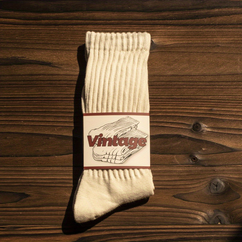 Men's and Women's Retro College Style Knit Socks Breathable Thick All-Season Cotton