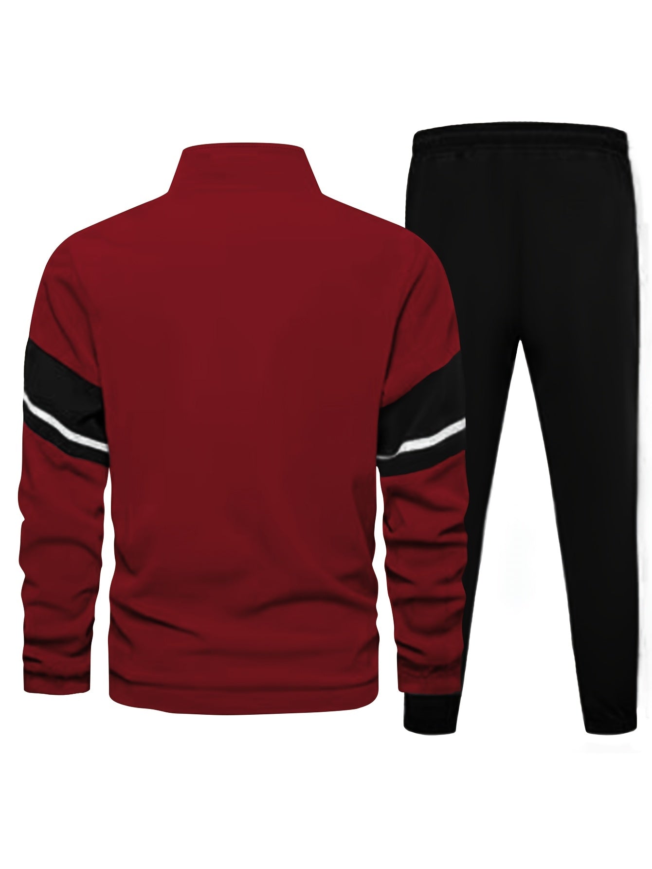 Men's Plus Size Color Block Knit Polyester Sports Set with Boat Collar Autumn Winter