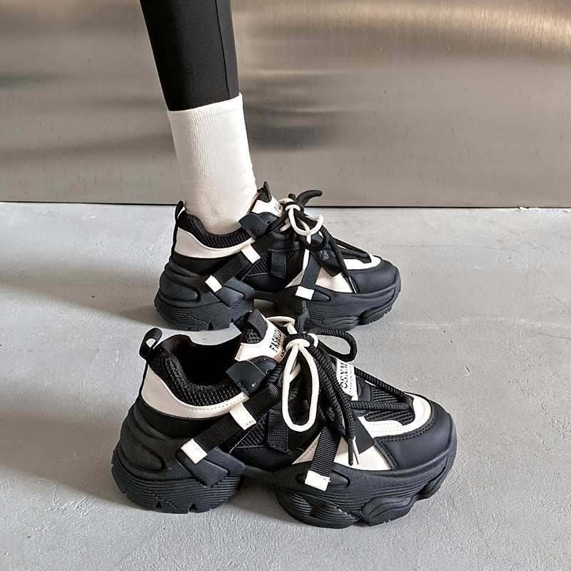 Women's Colorblock Lace-Up Sneakers with Soft Platform Sole for Walking Comfort