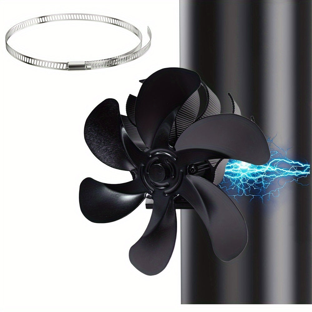 Wood Stove Fan 6 Blades Magnetic Flue Mount Non-Electric Heat Powered
