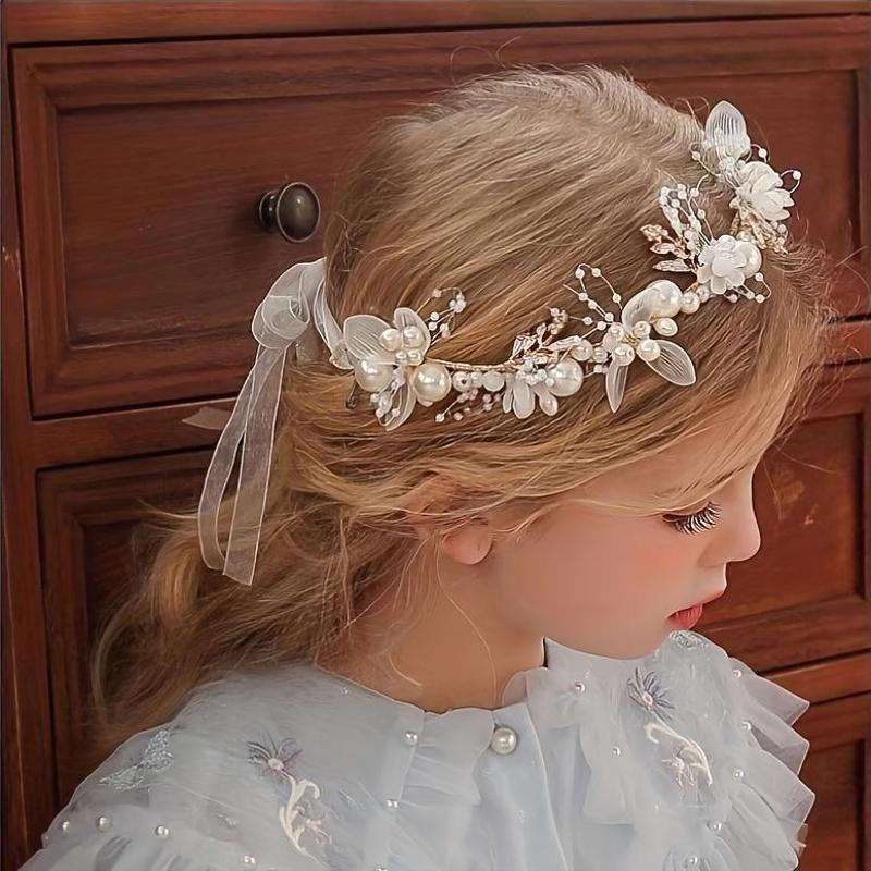 Bridal Headband with Gold Leaves Faux Pearls Floral Wreath for Weddings