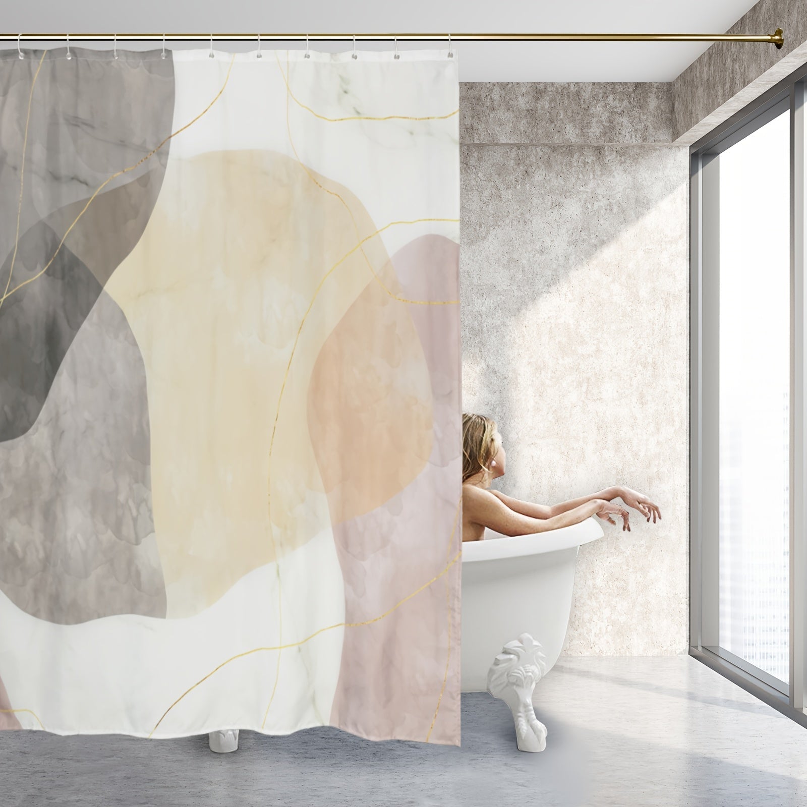 Conjunto de decoración para baño con cortina de ducha, alfombra, tapete, cubierta para tapa del inodoro y 12 ganchos