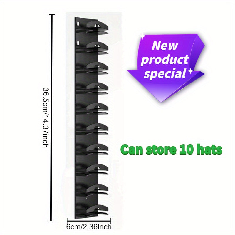 Wall-Mounted Hat Organizer for 10 Caps Plastic Dual-Installation Space-Saving Storage