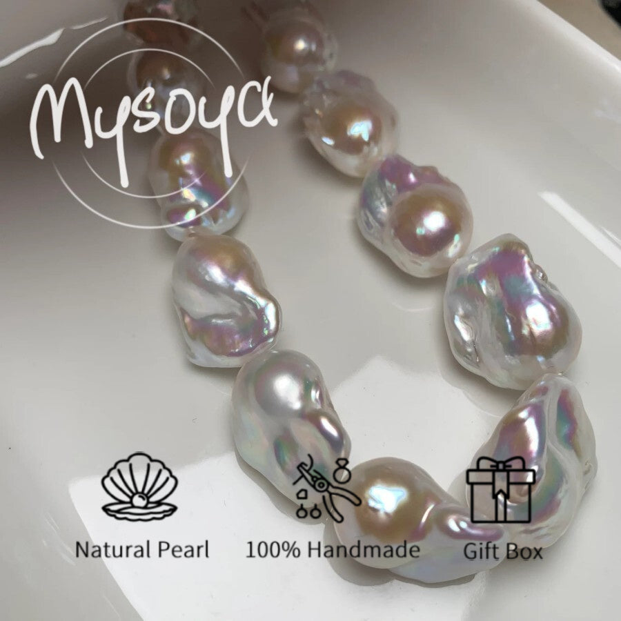 Large White Baroque Pearl Necklace 14-16mm Elegant Gift Box for Women