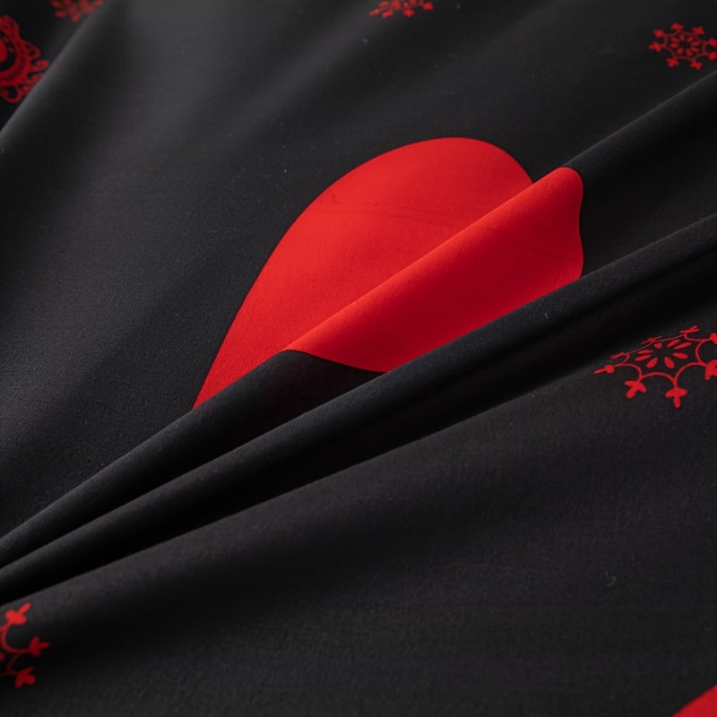 3-Piece Festive Bedding Set Heart Pattern Duvet Cover and Pillow Cases Polyester Fleece