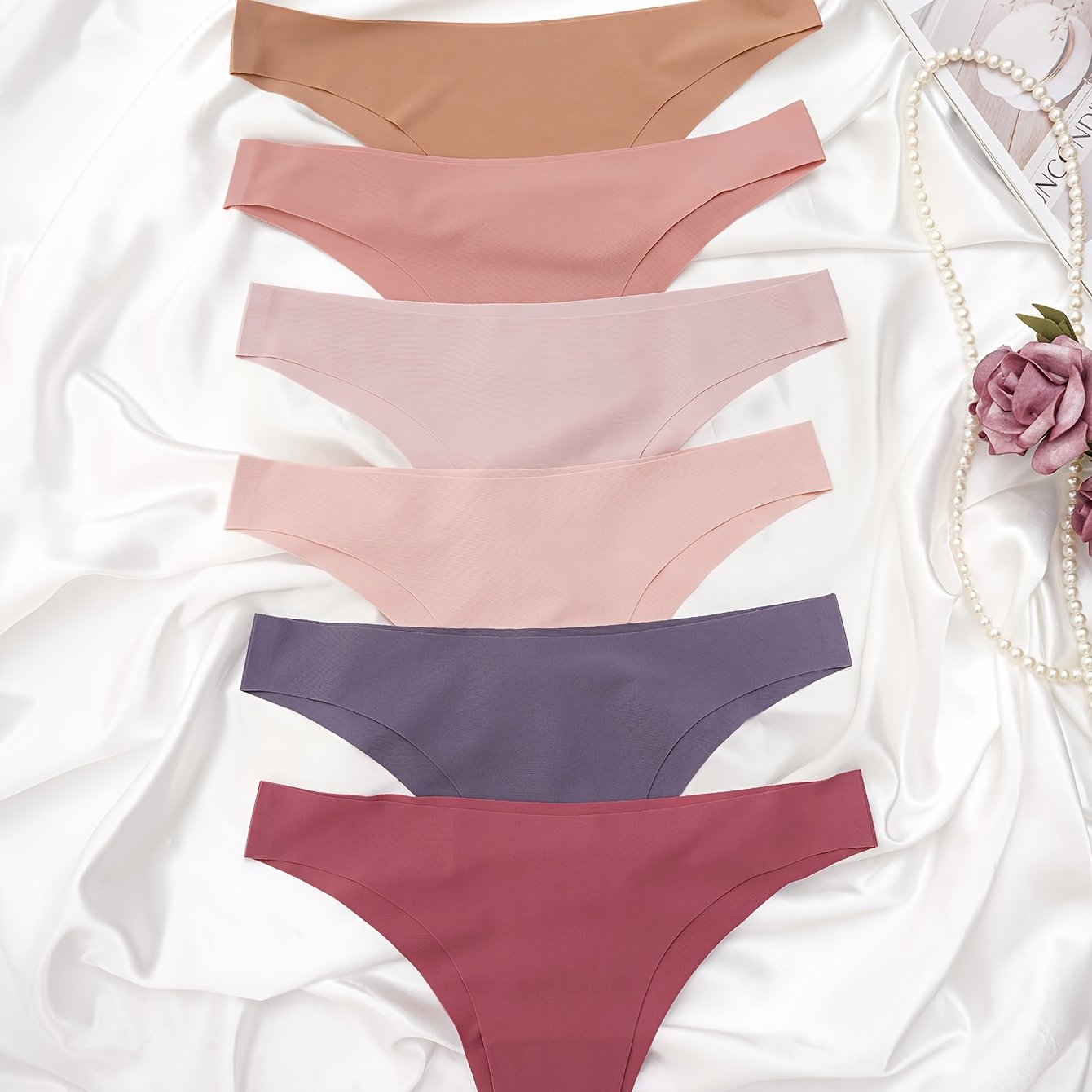 Women’s Seamless Solid Thongs 6 Pack Comfortable Lingerie Underwear