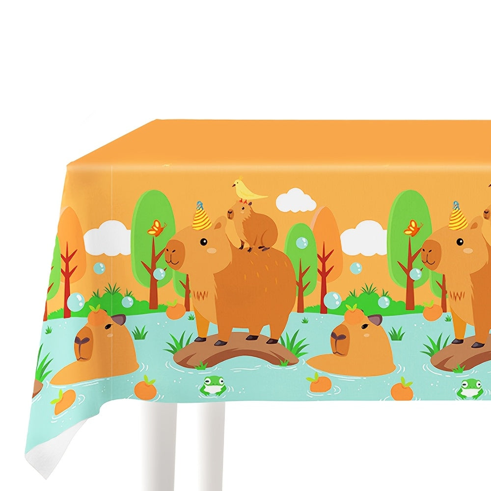 Mantel rectangular de plástico con diseño de capibara de dibujos animados para fiesta al aire libre 107x180 cm