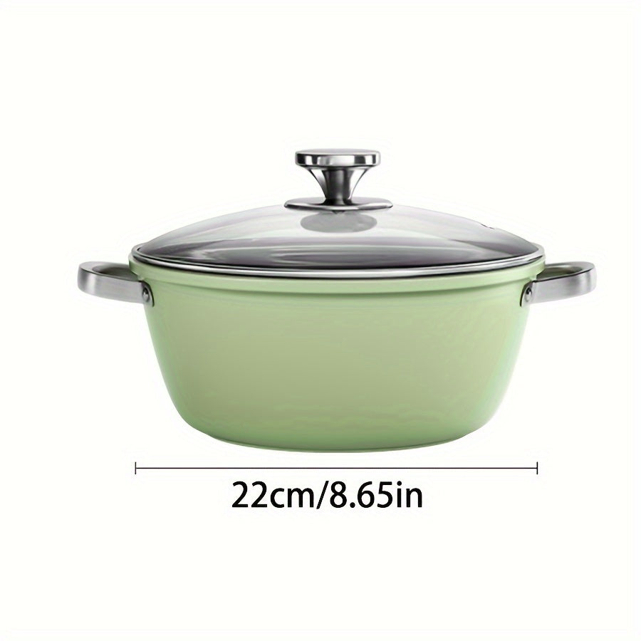 Cast Iron Skillet with Lid and Handles, Avocado Green Soup Pot, Dual-Sided, Gas and Induction Compatible