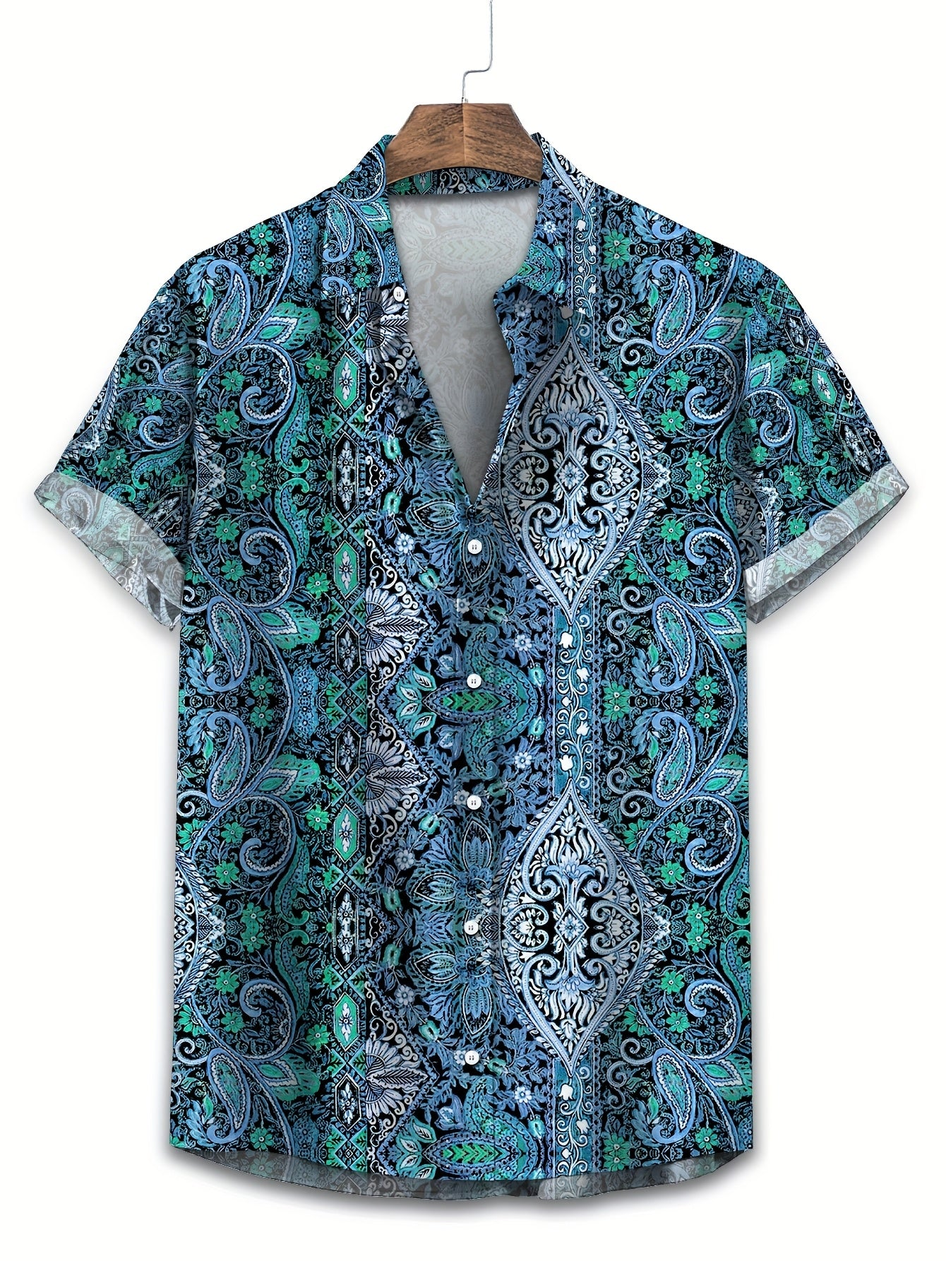 Мужская винтажная рубашка с цветочным принтом из полиэстера, повседневная, с втачным воротником, на пуговицах, классический крой, большой и высокий