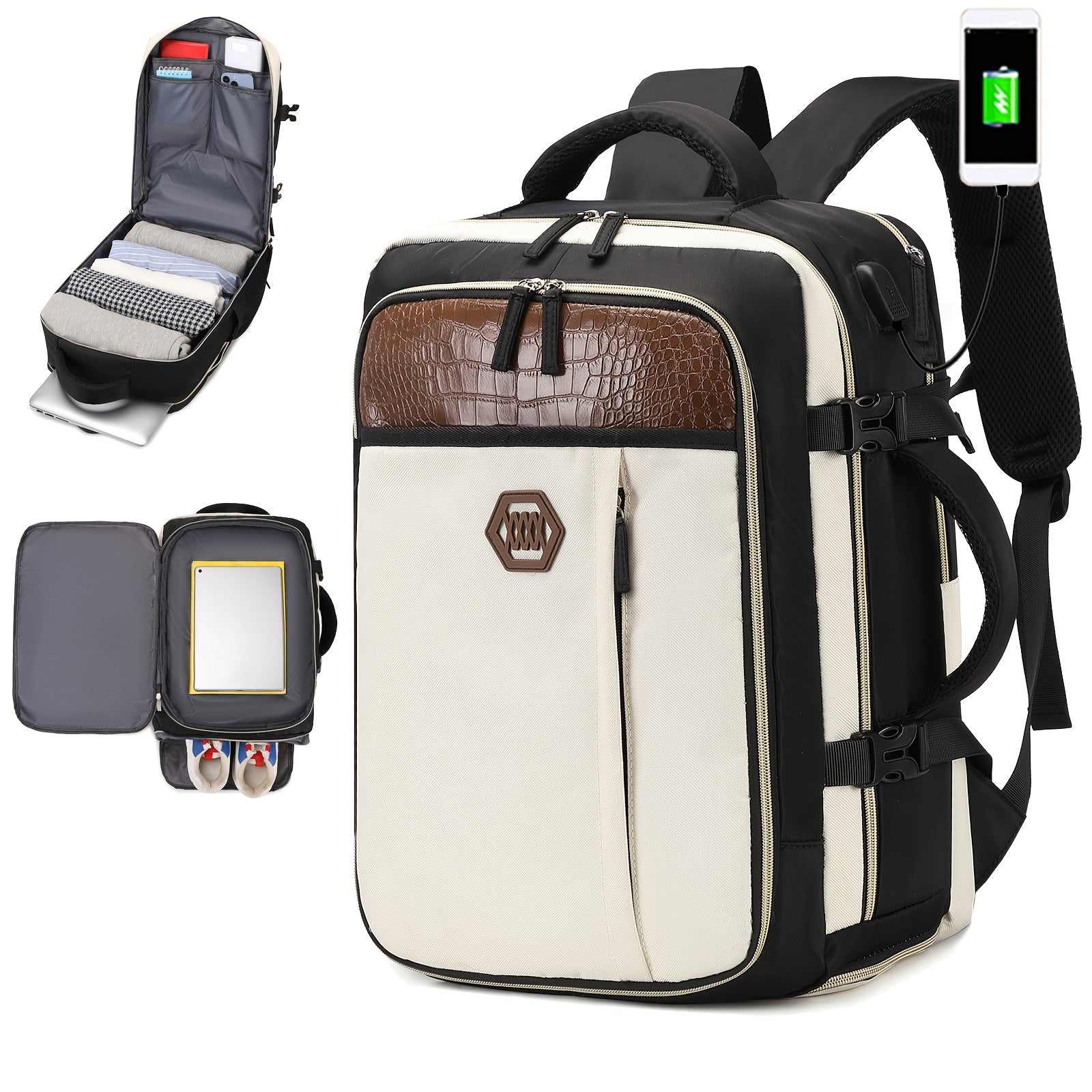 Men's Travel Backpack with Shoe Compartment USB Charging Port 15.6 Inch Laptop Bag for Business and College