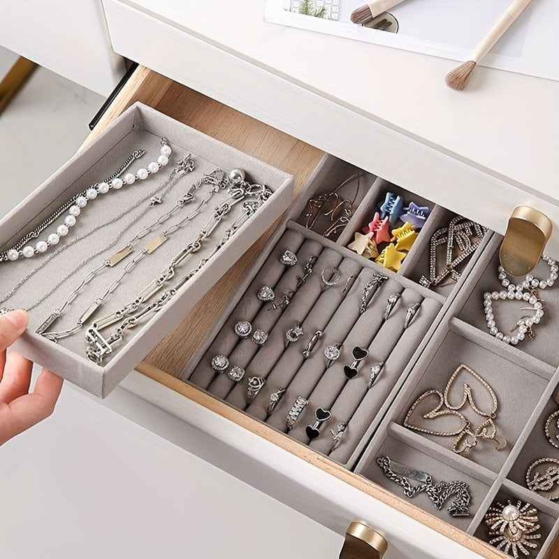 Flannelette zargarlik buyumlarini saqlash uchun idishlar to'plami 2, 4 yoki 6 ta, stackable chiziqli shkaf tashkilotchisi uchun uzuklar, marjonlar, bilaguzuklar, uzuklar uchun