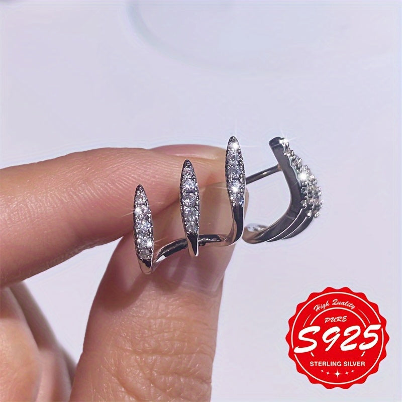 Women's S925 Sterling Silver Three-Prong Curved Earrings Hypoallergenic Jewelry