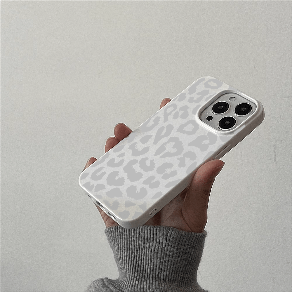 White Leopard Print TPU Phone Case for iPhone 11 12 13 14 15 16 Pro Max