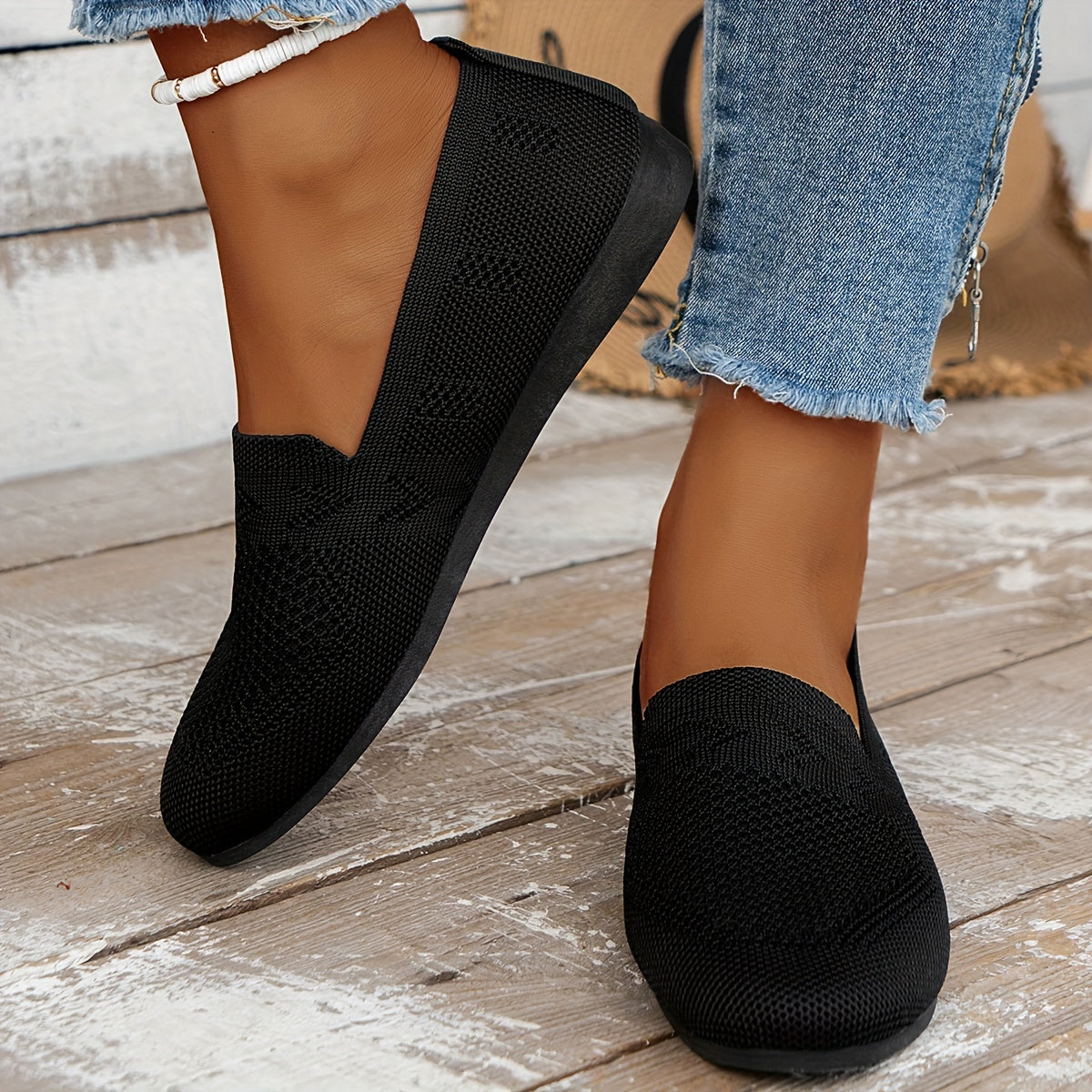Women Knit Flat Round Toe Shoes Casual Comfortable Everyday