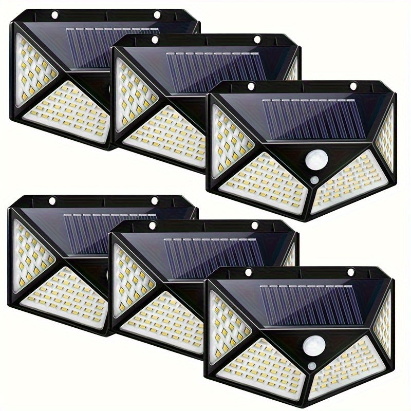 6 Pieces Outdoor Solar Wall Lights with 100 LED Bulbs Human Body Sensing Garden Lighting