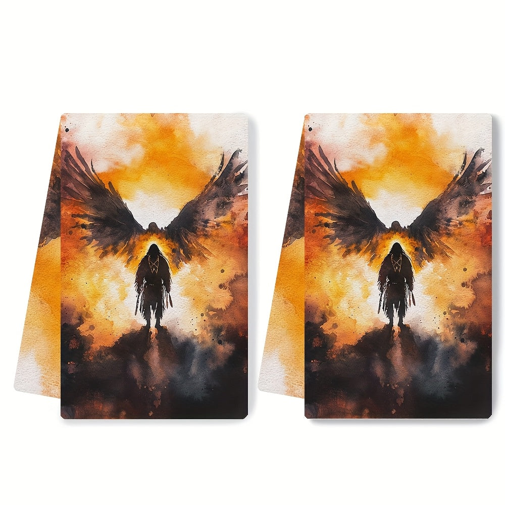 Soft Absorbent Kitchen Towels Set of 2 Native American Spirit Prayer 16x24 Inches