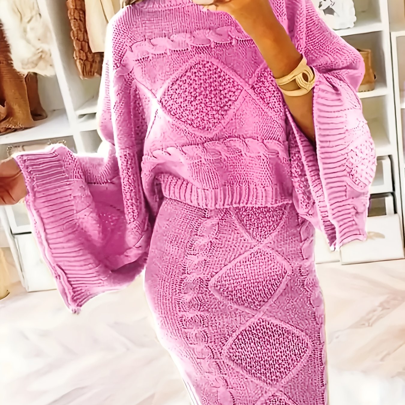 Plus Size Casual Sweater Skirt Two-Piece Set Black Large