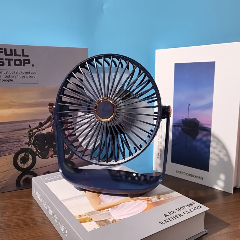 Mini Desktop Fan with Night Light, USB Rechargeable, 5-Speed Settings