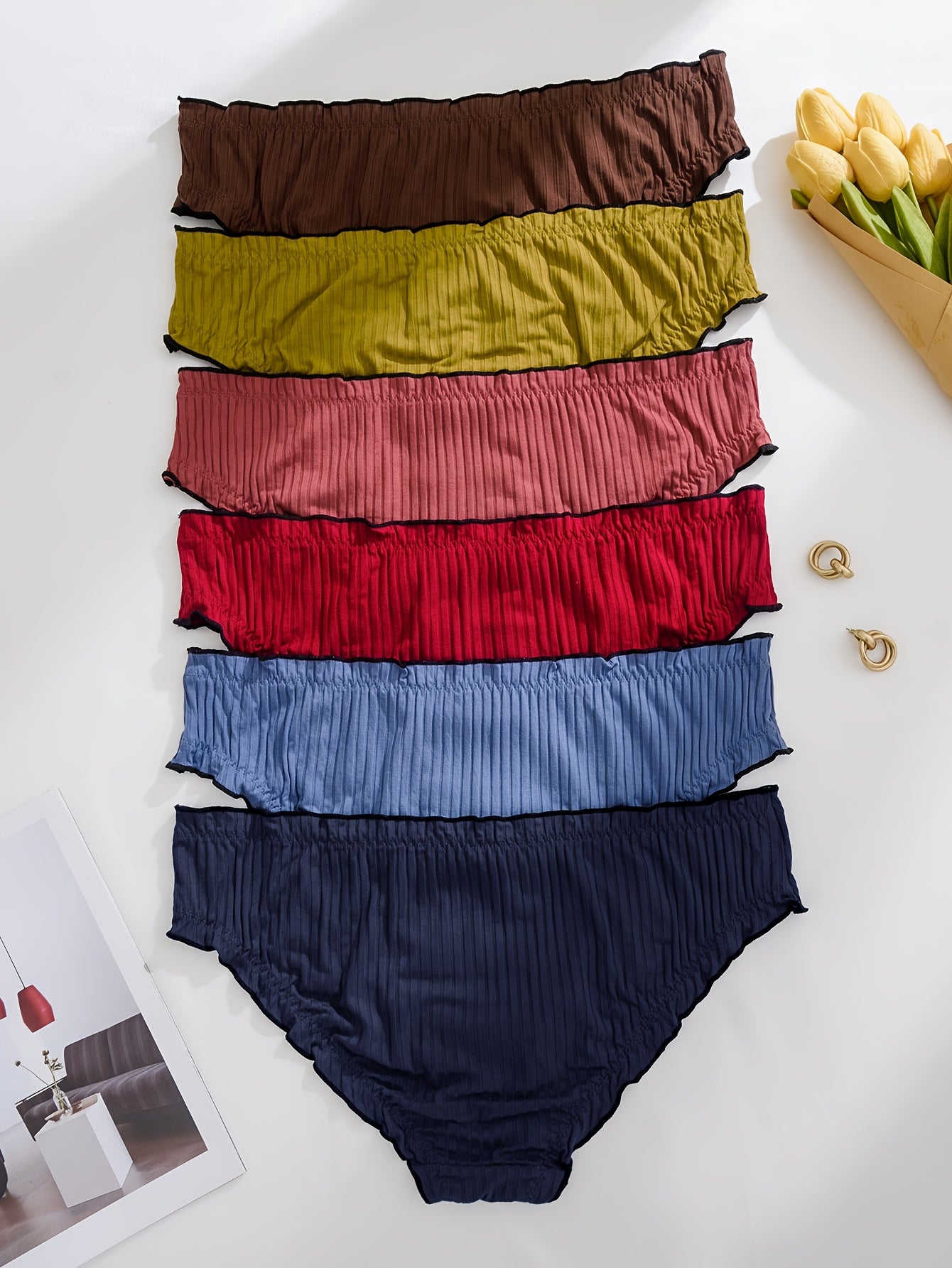 Conjunto de braguitas para mujer de talla grande con volantes, pack de 6, suave mezcla de viscosa, elástica y cómoda