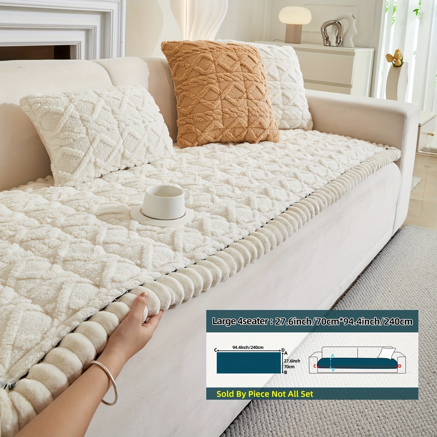 Bohemian Quilted Sofa Cover Plush Fabric Non-Slip Machine Washable Decorative