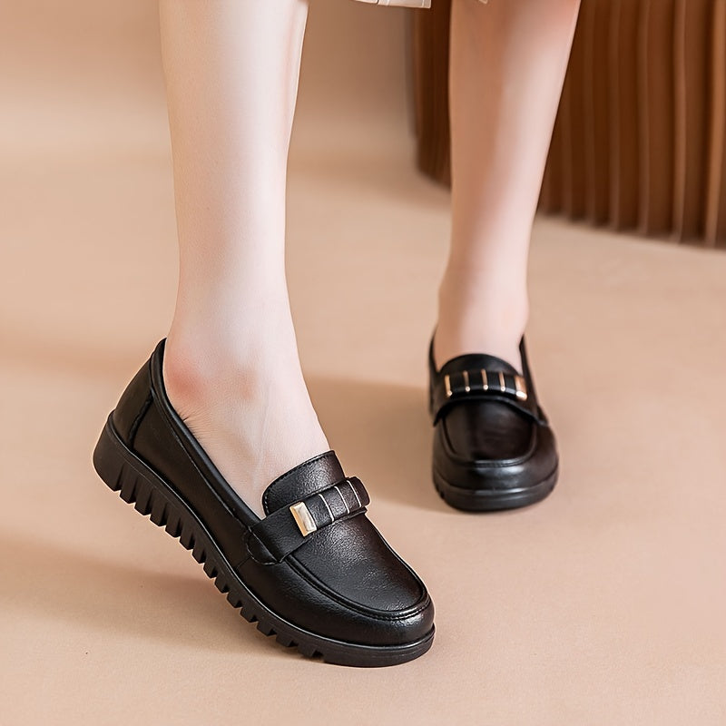 Women’s Ballet Flats Solid Color Slip-On Loafers Breathable Cow Leather