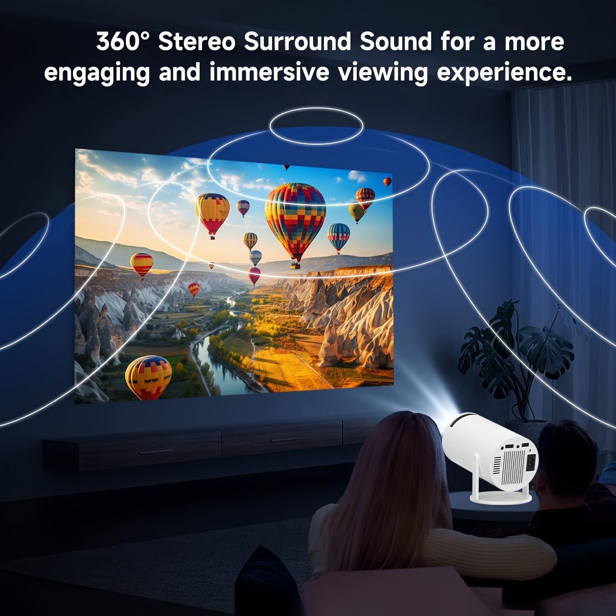Portable Home Theater Projector White with 5G WiFi and Remote
