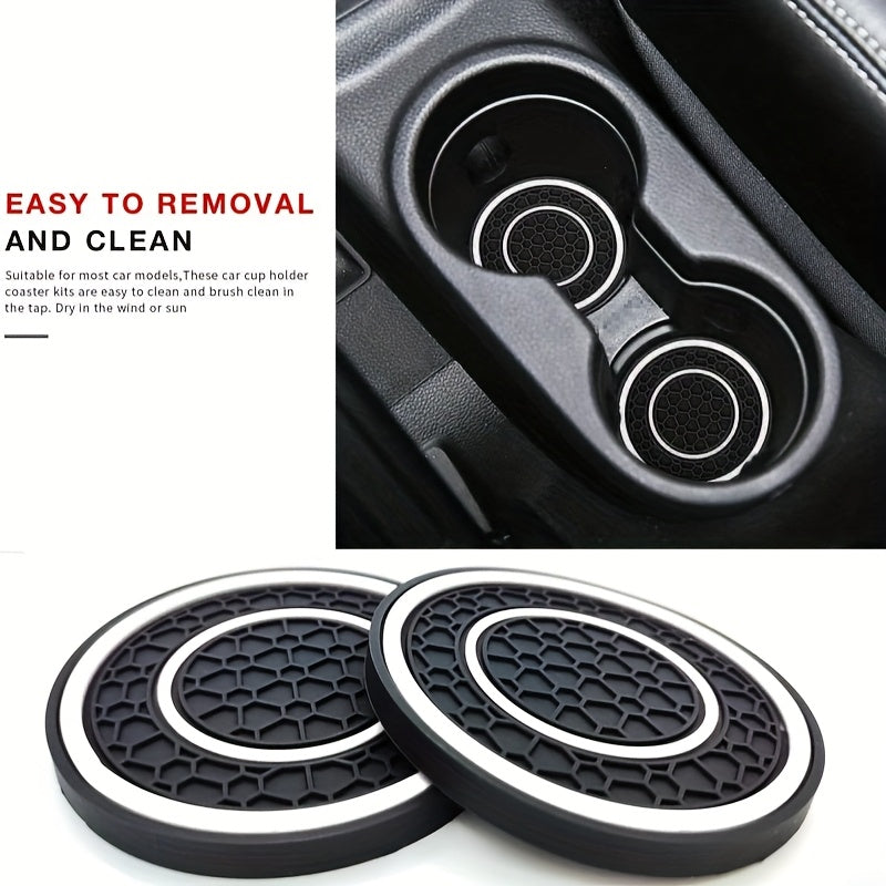 2 Pieces PVC Double Ring Car Cup Holder Pads Anti-Slip Dust-Proof Black